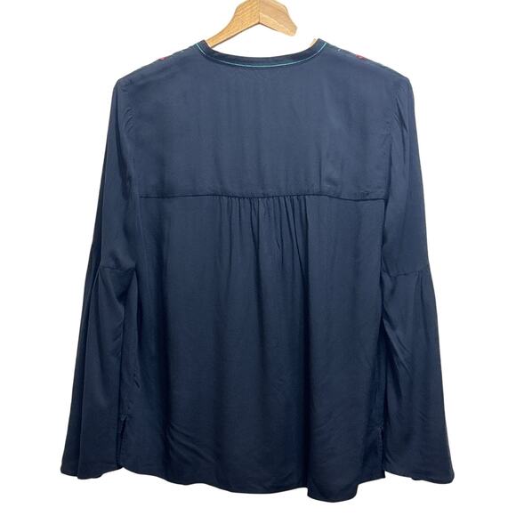 Loft Floral Embroidered Bell Sleeve Top M Rayon Blk Boho Indie Festival Peasant - Picture 5 of 8